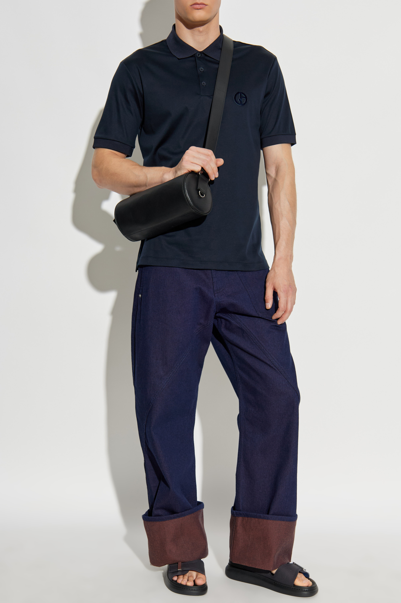 Navy blue Polo shirt with a logo and velvet finish Giorgio